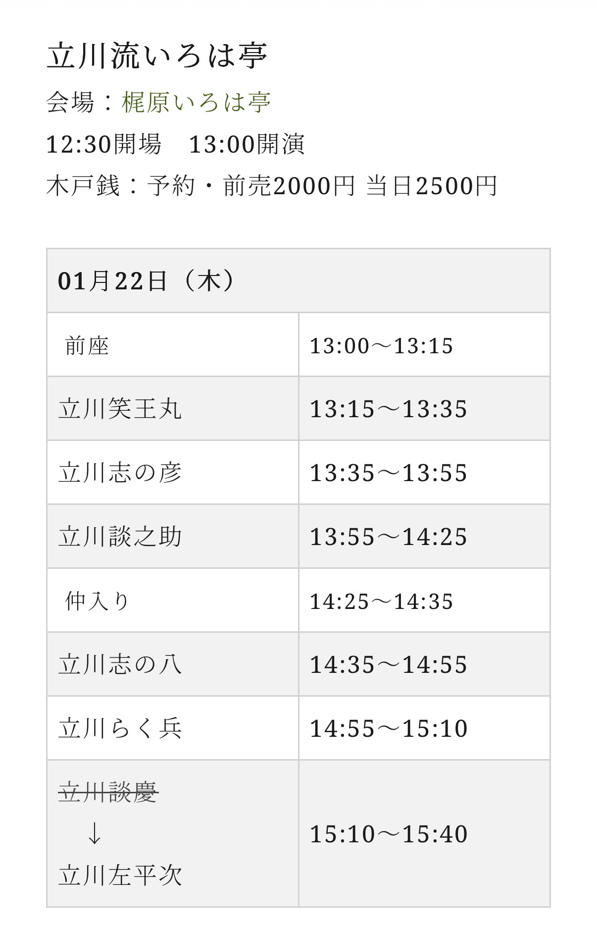 梶原 立川流いろは亭 1月